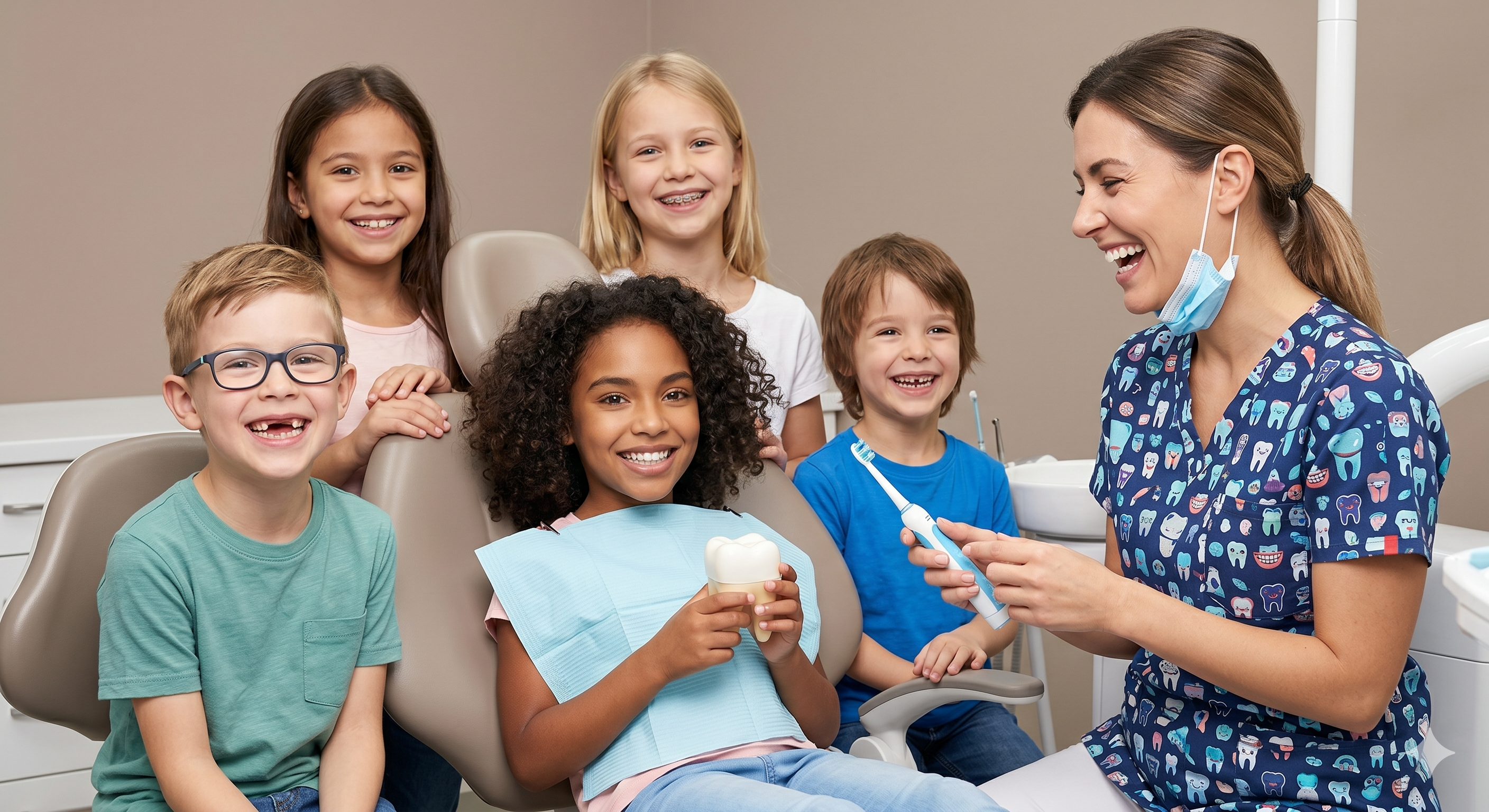 Happy pediatric patients at Harmony Dental